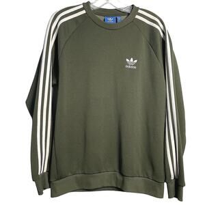 Adidas Original 3-Stripe Olive Green Crew Neck Sweatshirt Men's M